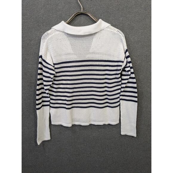 GAP Open Knit Top Womens Medium Relaxed Stripe Crochet Collared Sweater Prep - Picture 7 of 12